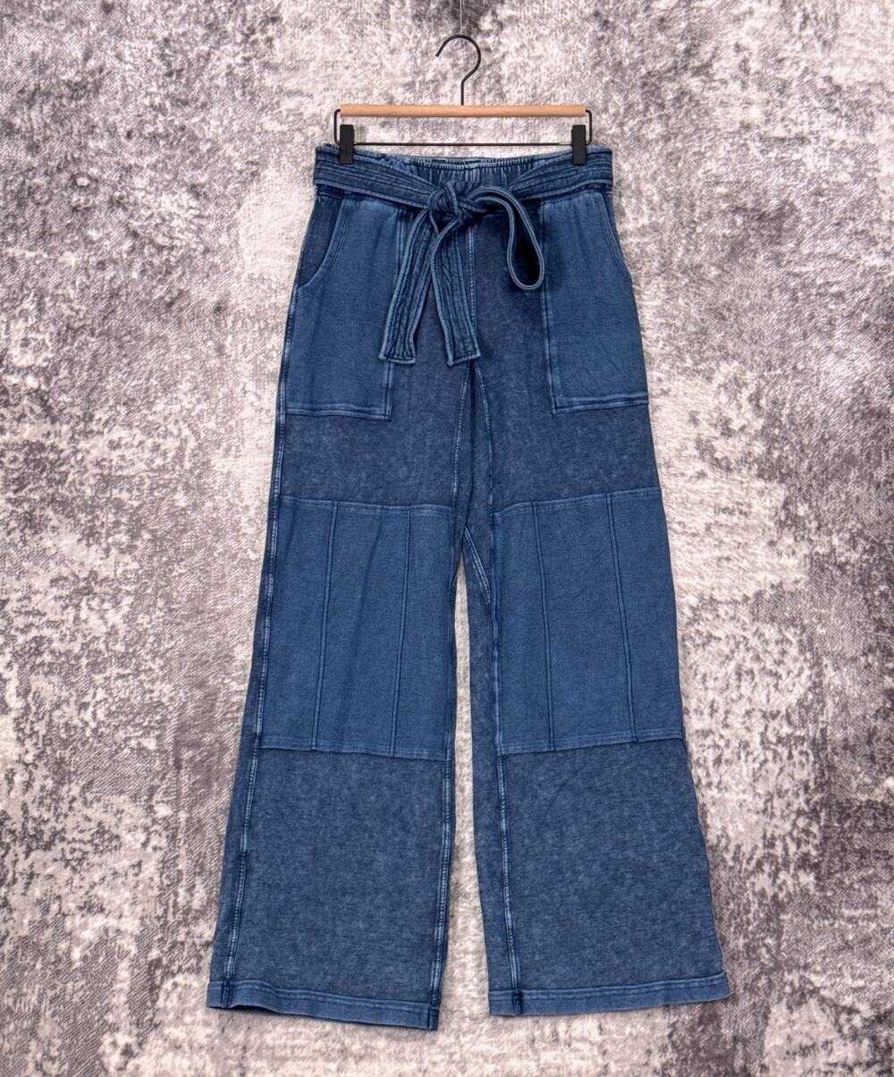 Free People Movement Sweatpants XS Womens Indigo Blue French Terry Wide Leg
